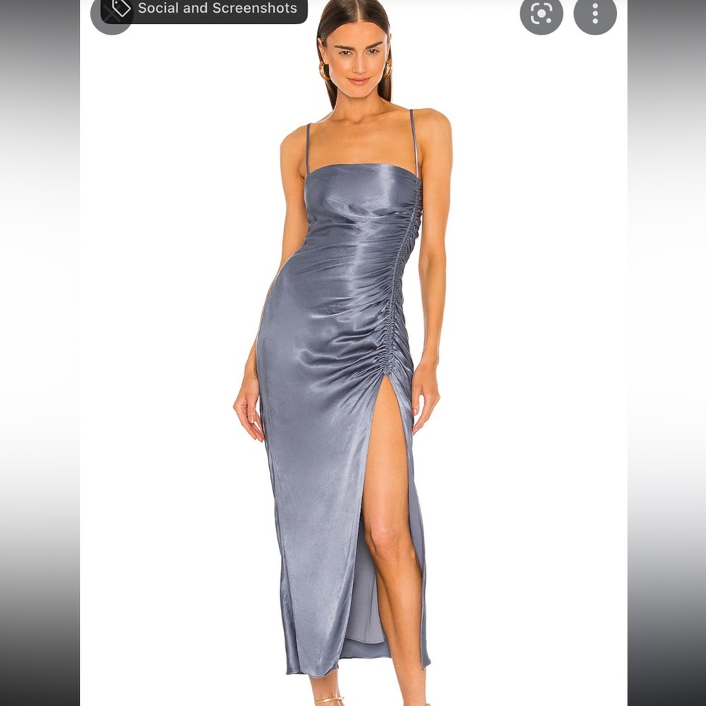Shona Joy | NWT  Lily Bias Ruched Midi Dress in Blue Smoke Size 2/XS